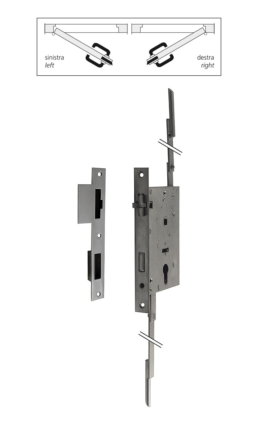 Lock with 2 rods, striking plate, 3 locking points and hole for security cylinder - Image 1