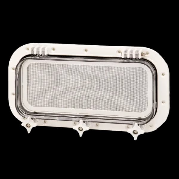 Bomar Gray Series 5″ x 12″ Rectangle Opening Molded Portlight w/ Angled Drain - Drain: Angled Drain | Color: White | Lens Color: Clear - Image 1