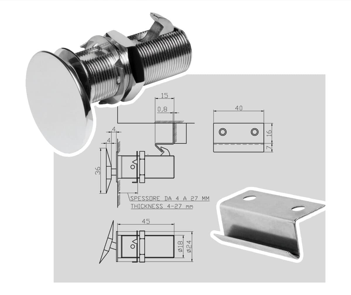 Flush lock with strikerplate fits panels of 4 to 27 mm Thickness - Image 1
