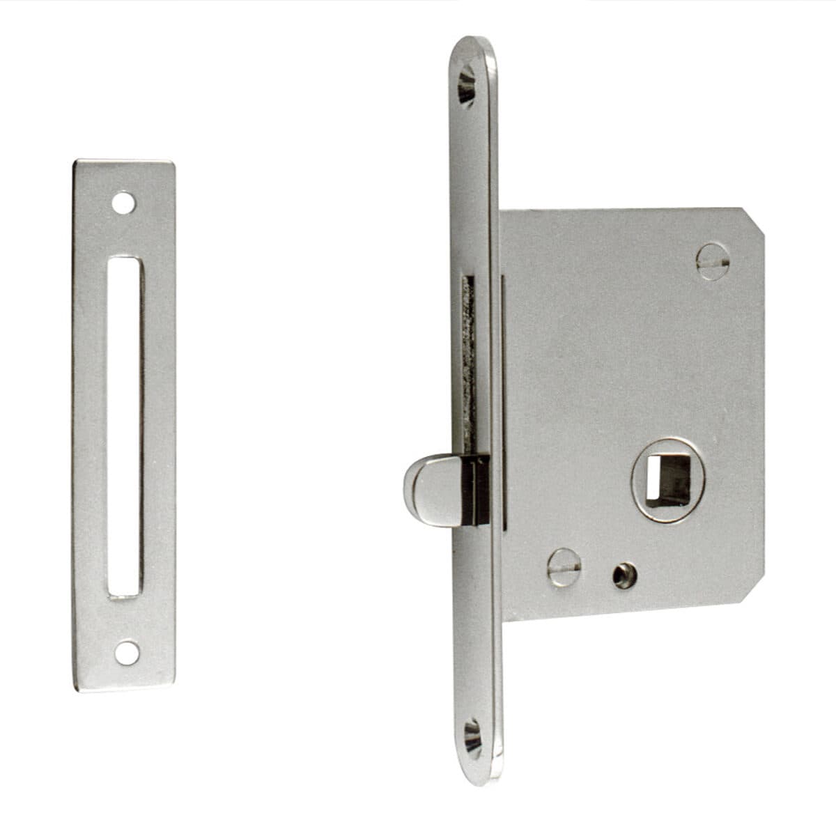 Mortise lever lock with rounded faceplate and with striking plate - Image 1