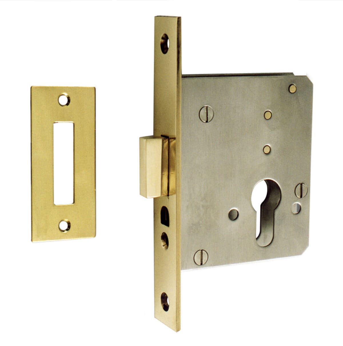Lock with striking plate and hole for security cylinder - Image 1