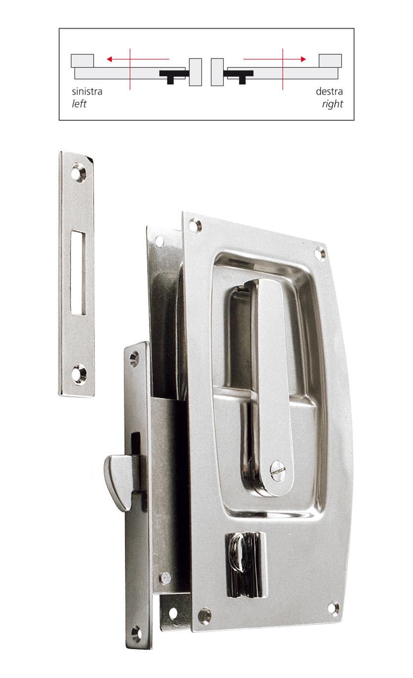 Lockset with st. st. escutcheons, flush handles, striking plate, locking knob inside and square key - Image 1