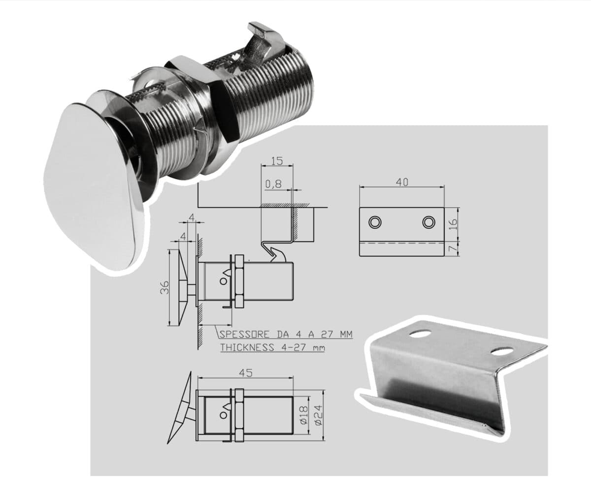 Flush lock with strikerplate fits panels of 4 to 27 mm Thickness - Image 1