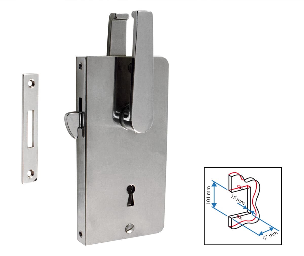 Lockset with striking plate, st.st. plates and 2 keys; thickness 15 mm - Image 1