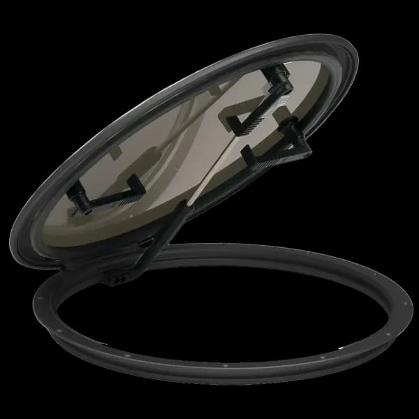 Bomar 100 Series 20 3/8″ x 20 3/8″ Dia Round Cast Aluminum Hatch - Lens Color: Smoked | Color: White - Image 1