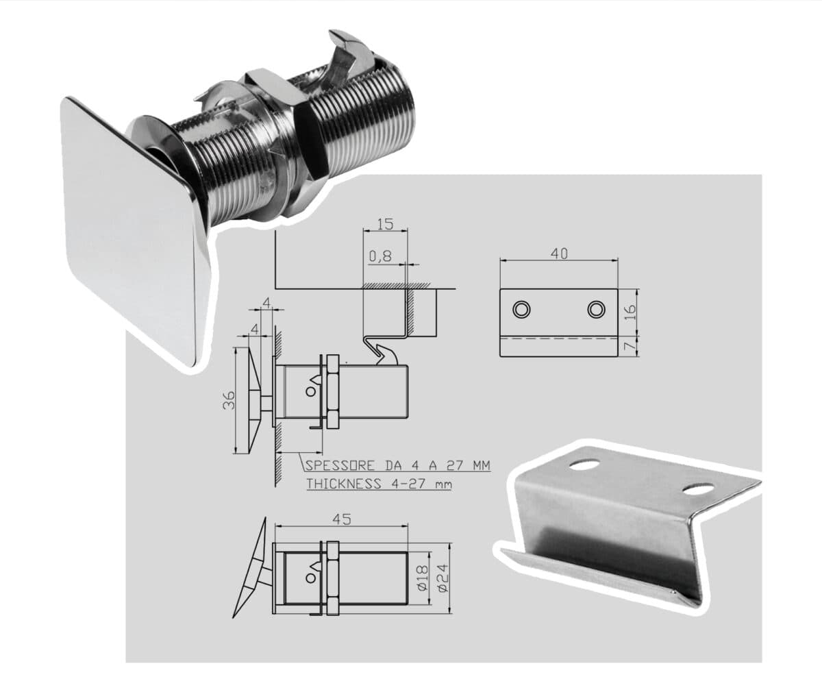 Flush lock with strikerplate fits panels of 4 to 27 mm Thickness - Image 1