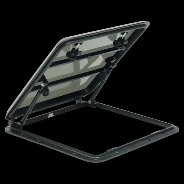 Bomar 100 Series 19 3/8″ x 19 3/8″ Square Cast Aluminum Hatch - Lens Color: Smoked | Color: Black - Image 1