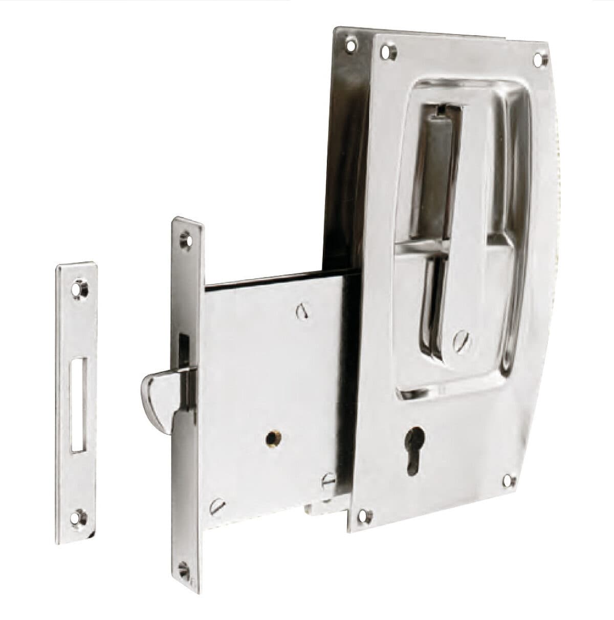 Lockset with st. st. escutcheons and flush handles, striking plate and 2 keys - Image 1
